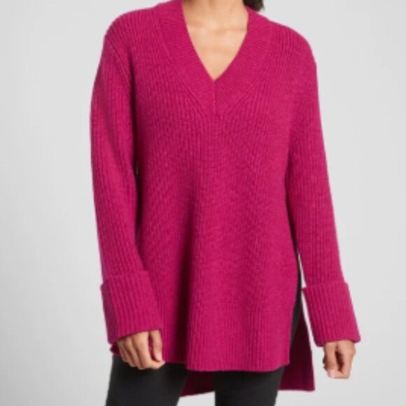 Athleta Shasta Pink Cyclamen Wool Blend Sweater Lagenlook Oversized Barbiecore-M - Picture 1 of 15